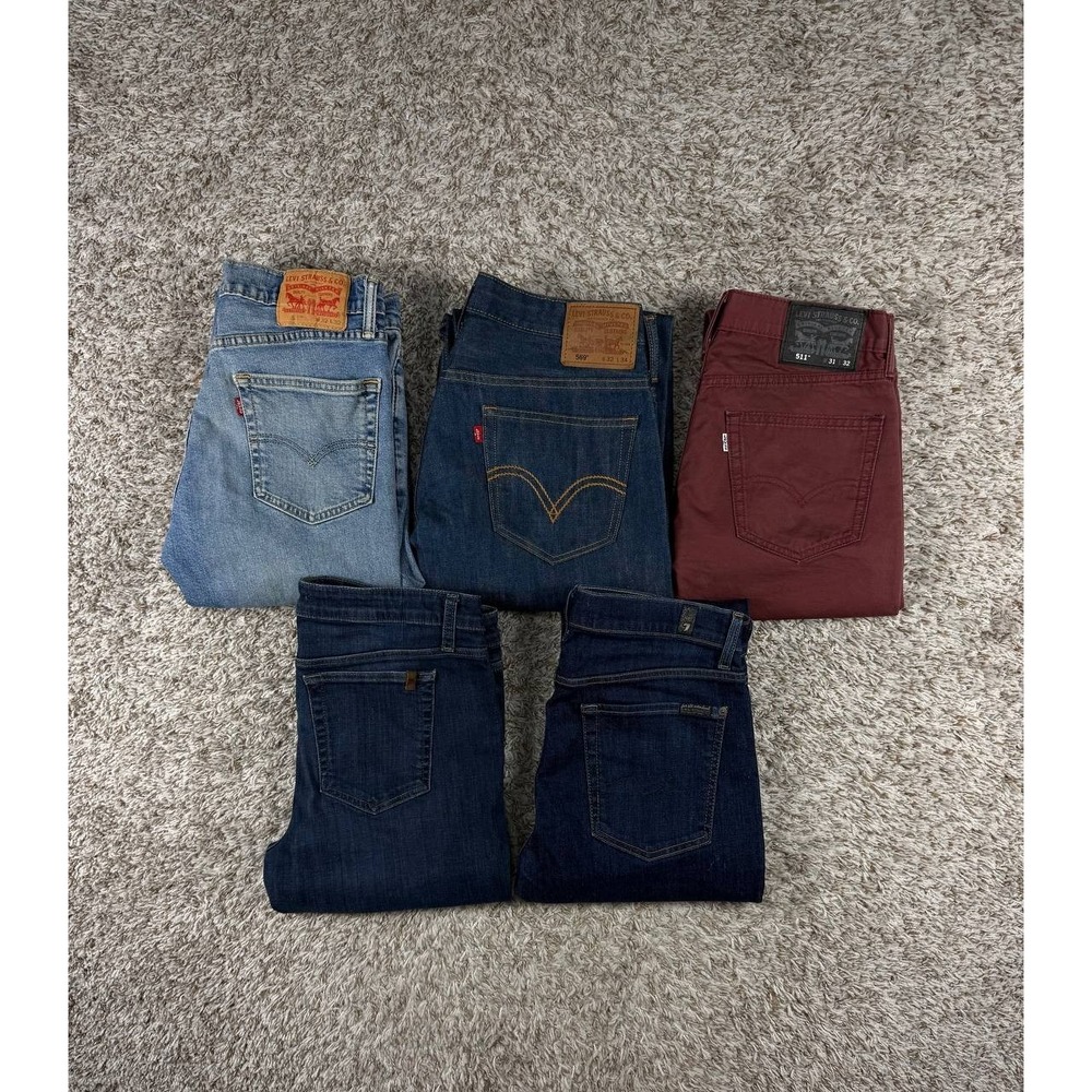 Lot of 5 Levi's & 7 For All Mankind Men's Denim Jeans 32x32 Slim Straight